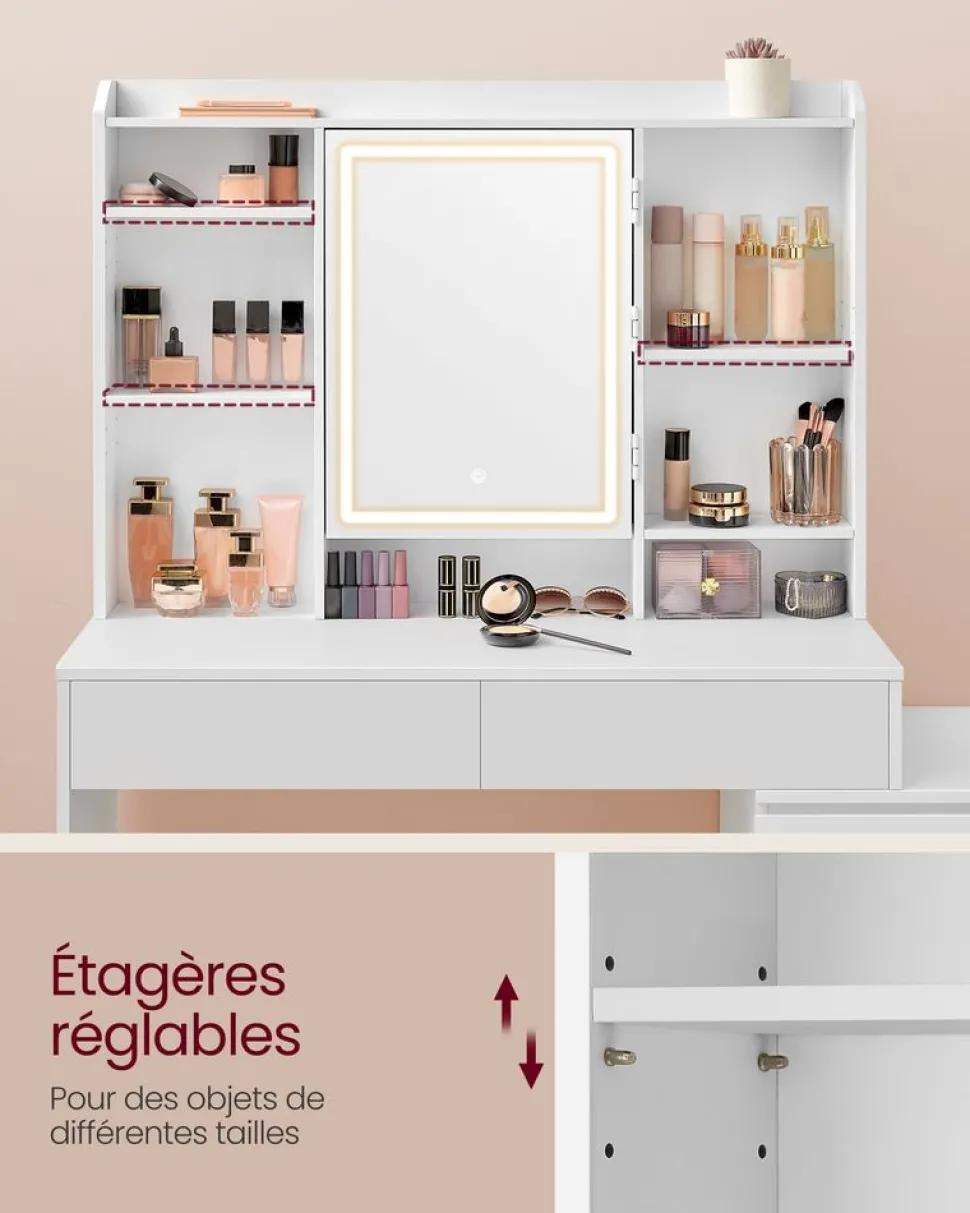 Clearance SONGMICS Coiffeuse 9 ampoules blanc