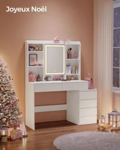 Clearance SONGMICS Coiffeuse 9 ampoules blanc