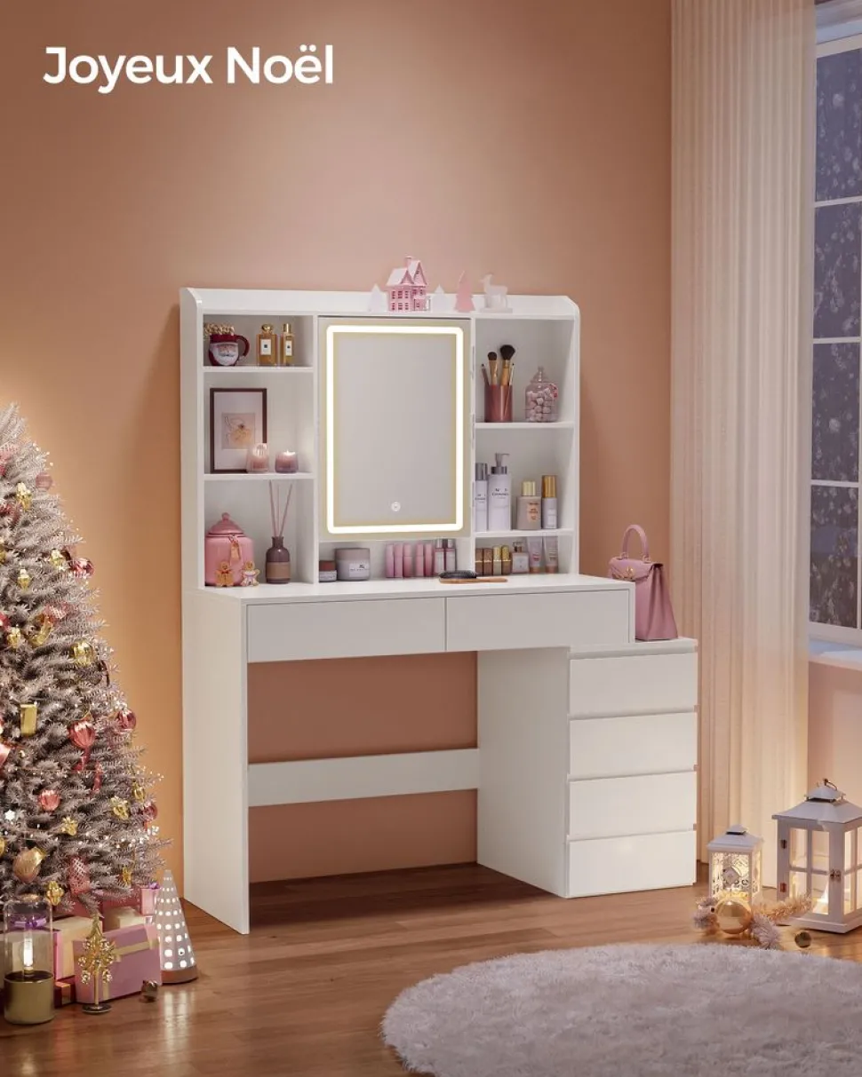 Clearance SONGMICS Coiffeuse 9 ampoules blanc