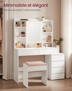 Clearance SONGMICS Coiffeuse 9 ampoules blanc