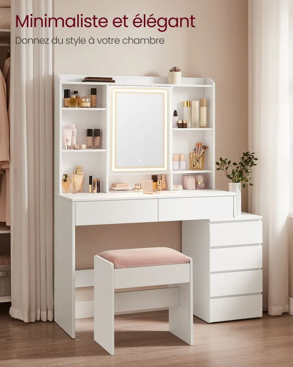 Clearance SONGMICS Coiffeuse 9 ampoules blanc