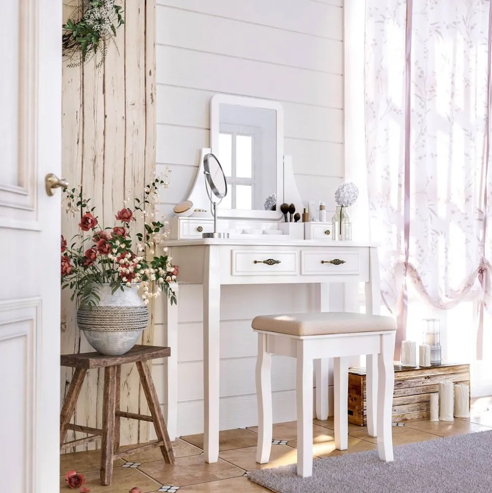 Cheap SONGMICS Coiffeuse 2 tiroirs Blanc