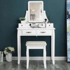 Cheap SONGMICS Coiffeuse 2 tiroirs Blanc