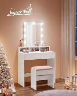 Shop SONGMICS Coiffeuse avec miroir et tabouret industriel