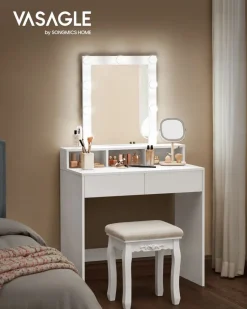 Shop SONGMICS Coiffeuse avec miroir et tabouret industriel