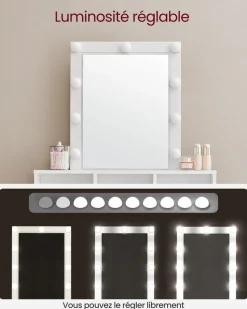 Shop SONGMICS Coiffeuse avec miroir et tabouret industriel