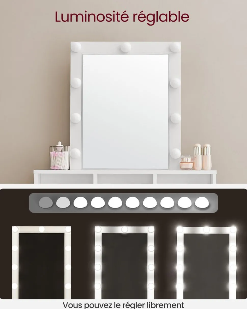Shop SONGMICS Coiffeuse avec miroir et tabouret industriel