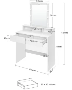Shop SONGMICS Coiffeuse avec miroir et tabouret industriel
