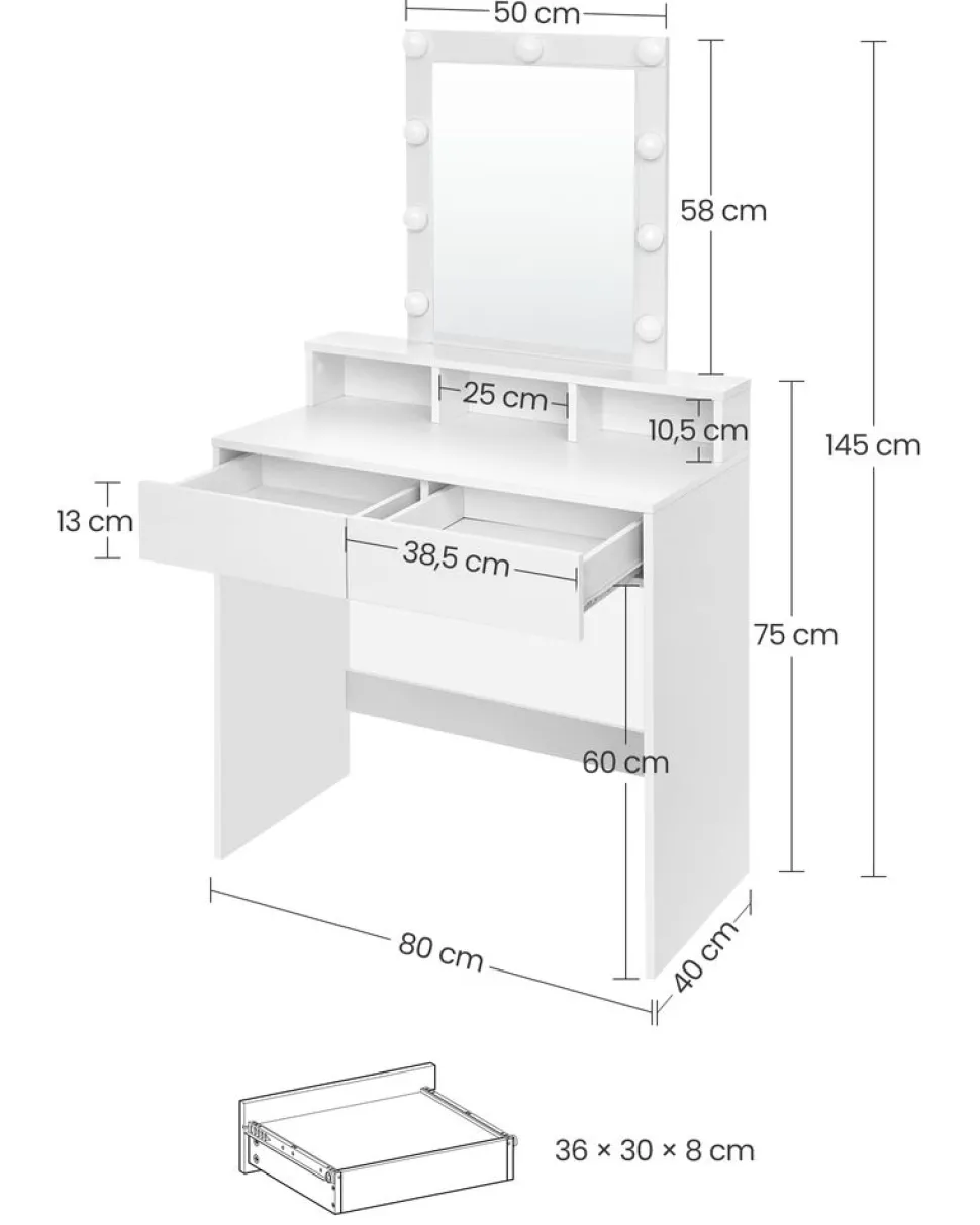 Shop SONGMICS Coiffeuse avec miroir et tabouret industriel
