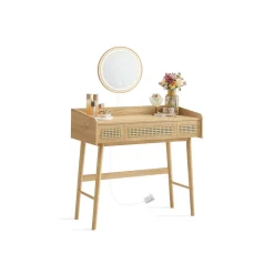 Best SONGMICS Coiffeuse avec Miroir Pivotant et Taboutret Blanc Mat + Doré Clair