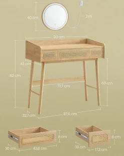 Best SONGMICS Coiffeuse avec Miroir Pivotant et Taboutret Blanc Mat + Doré Clair