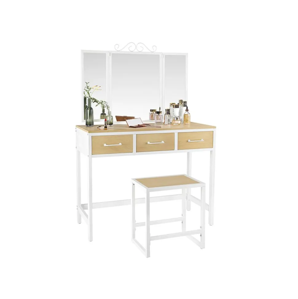 Store SONGMICS Coiffeuse avec tabouret Blanc