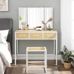 Store SONGMICS Coiffeuse avec tabouret Blanc