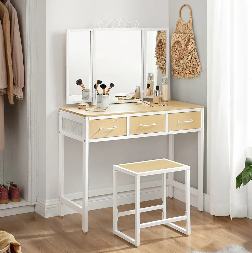 Store SONGMICS Coiffeuse avec tabouret Blanc