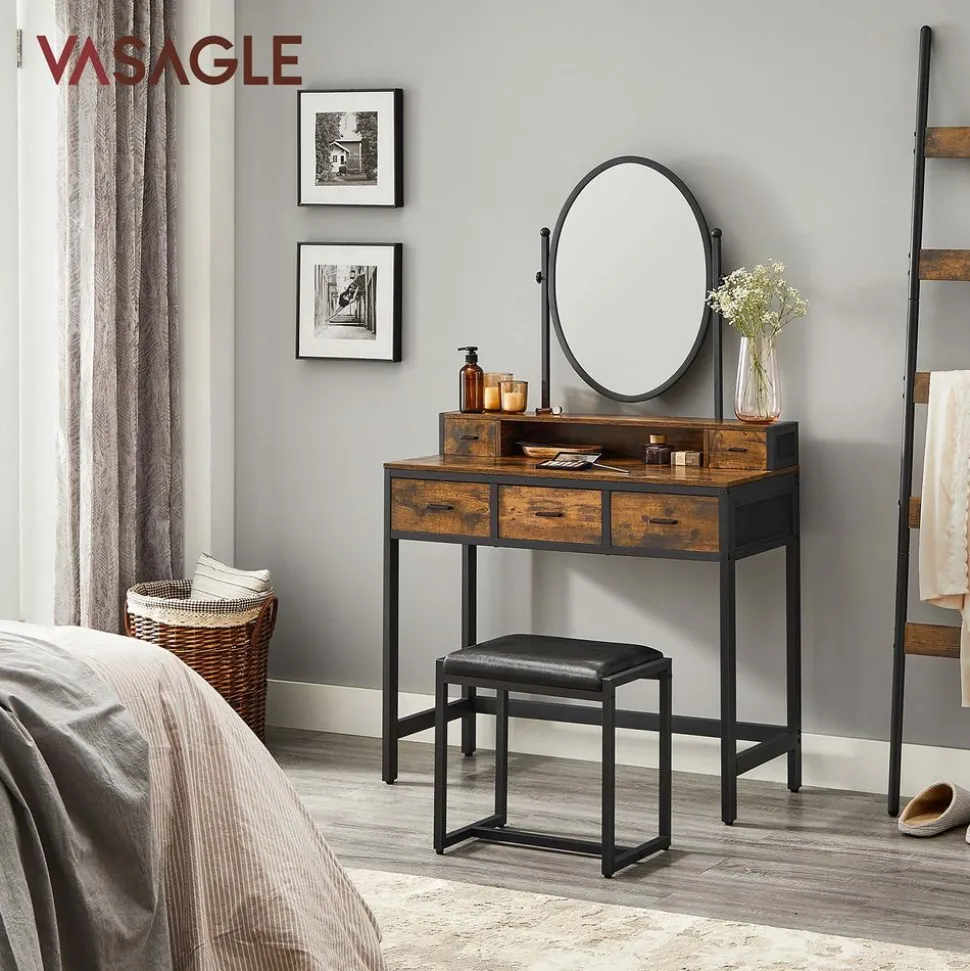 Outlet SONGMICS Coiffeuse miroir oval rustique