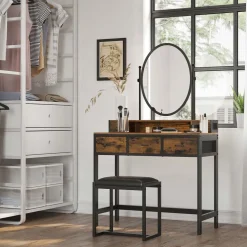 Outlet SONGMICS Coiffeuse miroir oval rustique