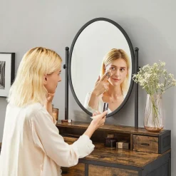 Outlet SONGMICS Coiffeuse miroir oval rustique