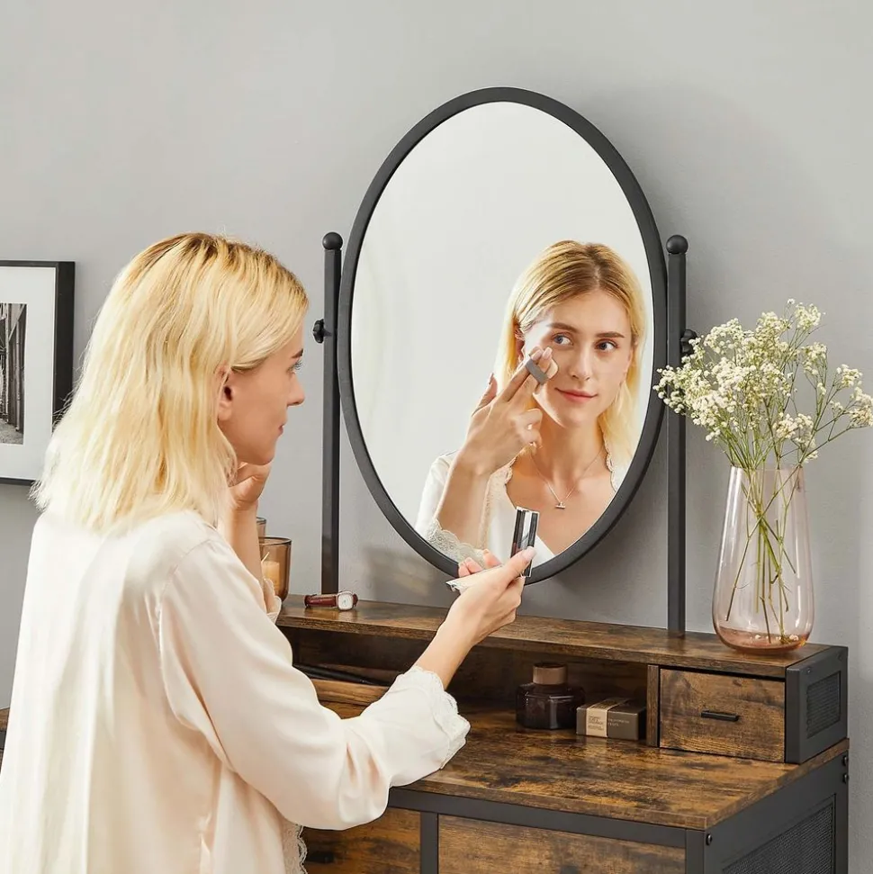 Outlet SONGMICS Coiffeuse miroir oval rustique