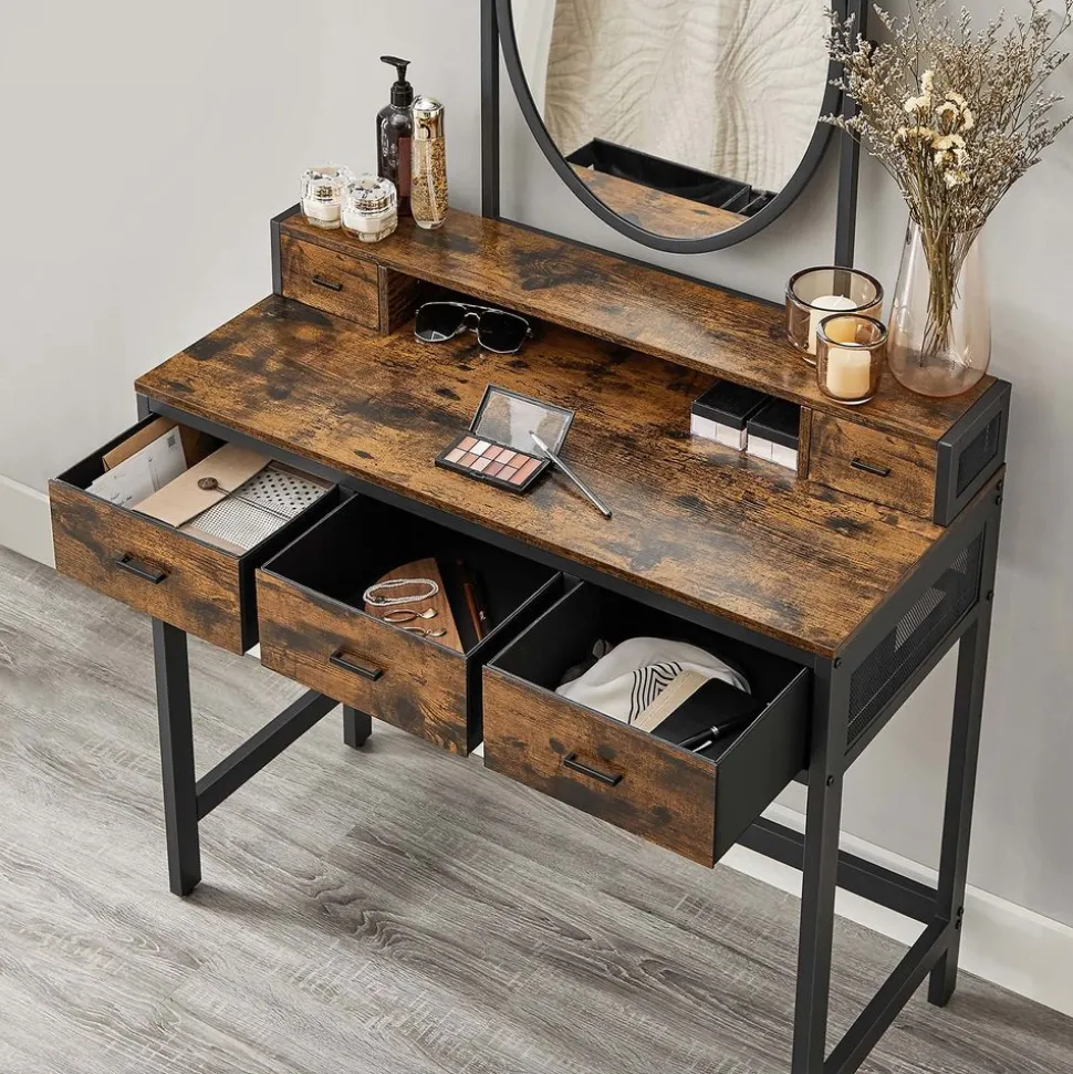 Outlet SONGMICS Coiffeuse miroir oval rustique