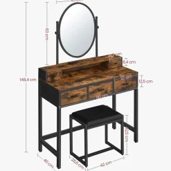 Outlet SONGMICS Coiffeuse miroir oval rustique