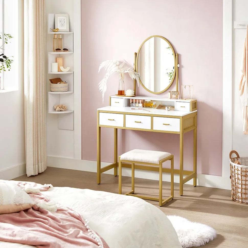 Outlet SONGMICS Coiffeuse miroir oval rustique