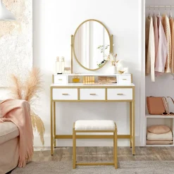 Outlet SONGMICS Coiffeuse miroir oval rustique