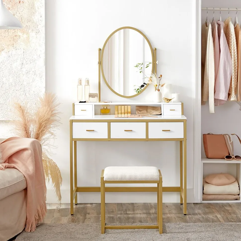 Outlet SONGMICS Coiffeuse miroir oval rustique