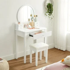 Discount SONGMICS Coiffeuse ronde Blanc