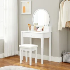 Discount SONGMICS Coiffeuse ronde Blanc