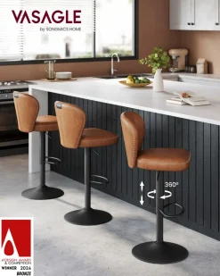 Hot SONGMICS Collection EKHO - tabouret de bar pivotant à 360° avec rangement marron caramel