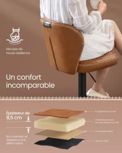 Hot SONGMICS Collection EKHO - tabouret de bar pivotant à 360° avec rangement marron caramel