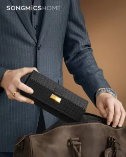 Cheap SONGMICS Collection RONNE - Étui de voyage 3 montres surface noir et doublure noir