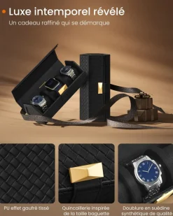 Cheap SONGMICS Collection RONNE - Étui de voyage 3 montres surface noir et doublure noir