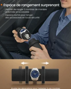 Cheap SONGMICS Collection RONNE - Étui de voyage 3 montres surface noir et doublure noir