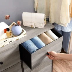 Sale SONGMICS Commode 6 tiroirs Greige + Noir