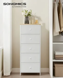 Clearance SONGMICS Commode avec 9 tiroirs et éclairage LED 33,5 x 114 x 84 cm blanc nuage