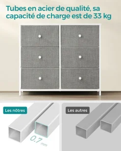 Best Sale SONGMICS Commode avec tiroirs en tissu gris clair et blanc