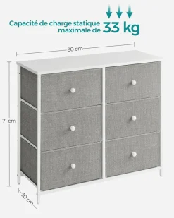 Best Sale SONGMICS Commode avec tiroirs en tissu gris clair et blanc