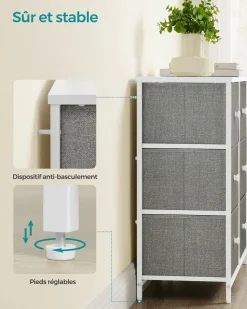 Best Sale SONGMICS Commode avec tiroirs en tissu gris clair et blanc