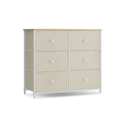 Best Sale SONGMICS Commode avec tiroirs en tissu gris clair et blanc