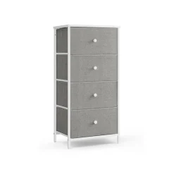 Fashion SONGMICS Commode colonne de rangement en tissu avec 5 tiroirs gris tourterelle et blanc crème