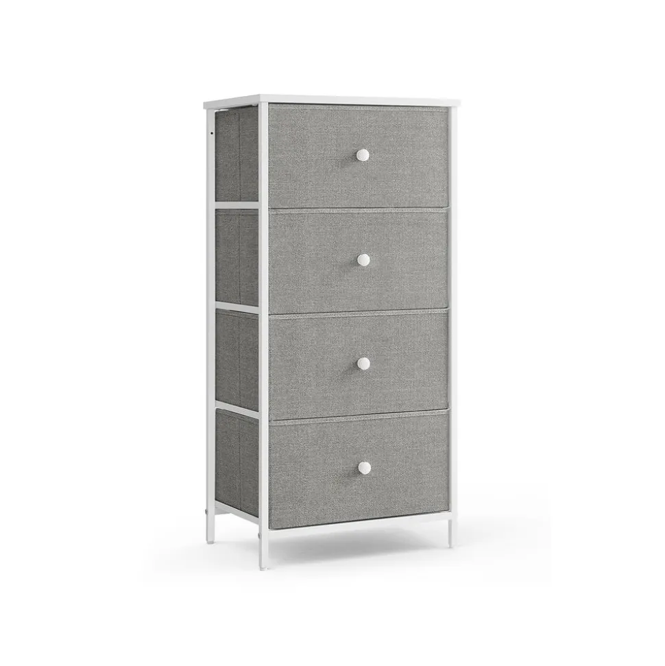Fashion SONGMICS Commode colonne de rangement en tissu avec 5 tiroirs gris tourterelle et blanc crème