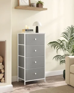 Fashion SONGMICS Commode colonne de rangement en tissu avec 5 tiroirs gris tourterelle et blanc crème