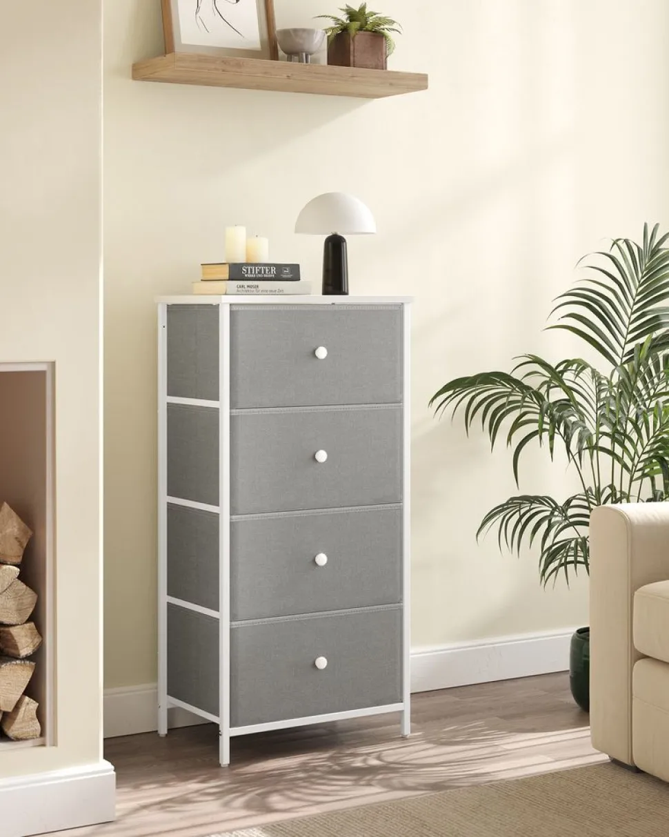 Fashion SONGMICS Commode colonne de rangement en tissu avec 5 tiroirs gris tourterelle et blanc crème