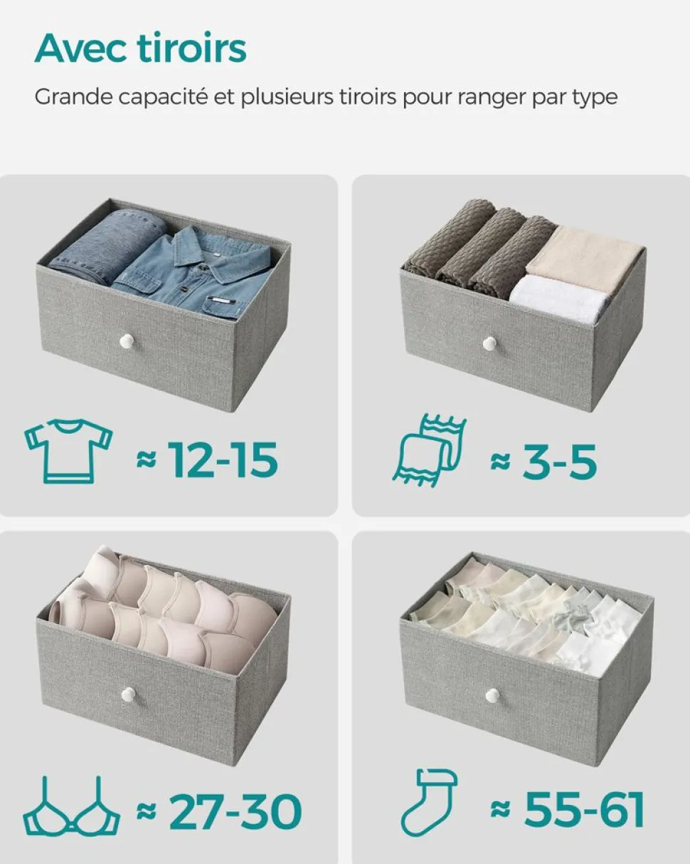 Fashion SONGMICS Commode colonne de rangement en tissu avec 5 tiroirs gris tourterelle et blanc crème