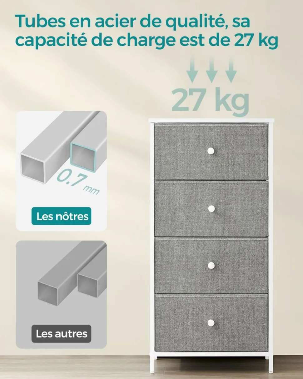 Fashion SONGMICS Commode colonne de rangement en tissu avec 5 tiroirs gris tourterelle et blanc crème