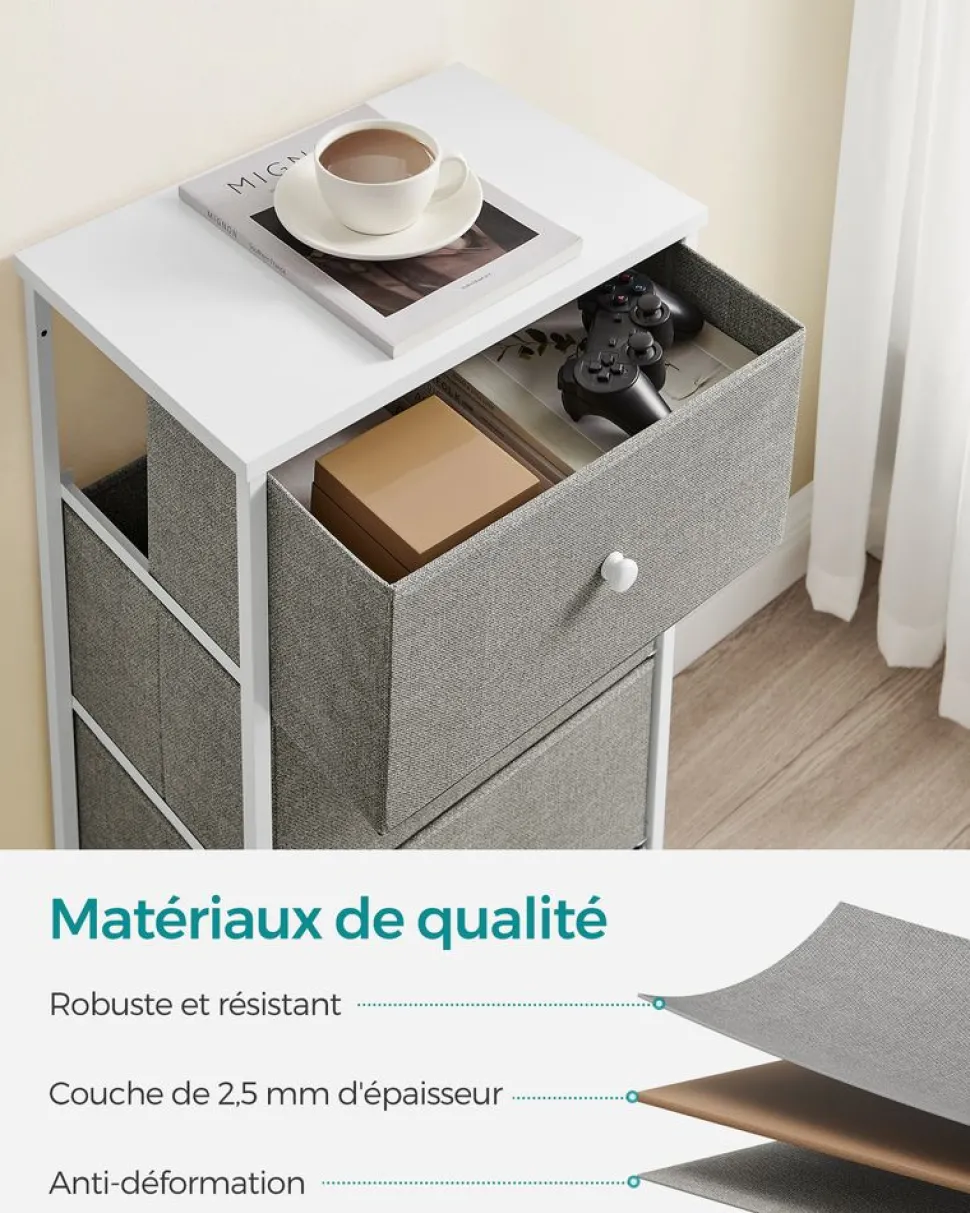 Fashion SONGMICS Commode colonne de rangement en tissu avec 5 tiroirs gris tourterelle et blanc crème