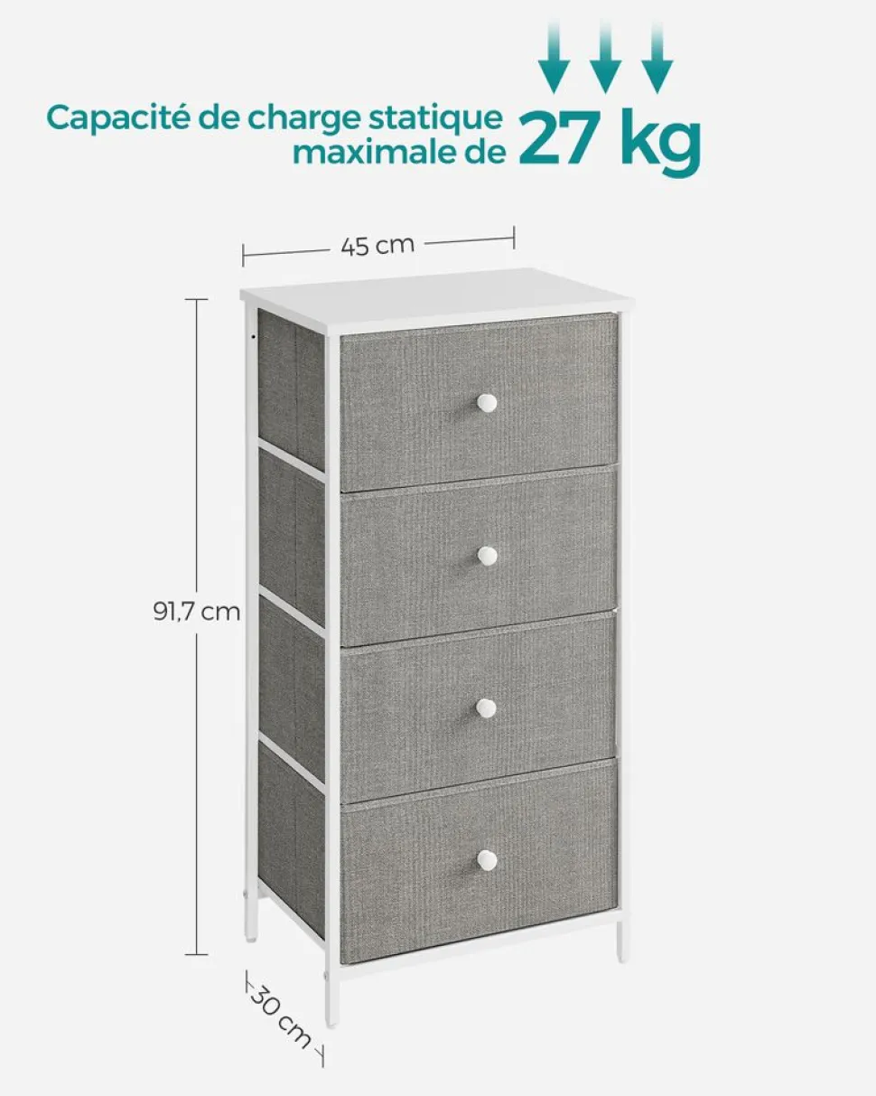 Fashion SONGMICS Commode colonne de rangement en tissu avec 5 tiroirs gris tourterelle et blanc crème