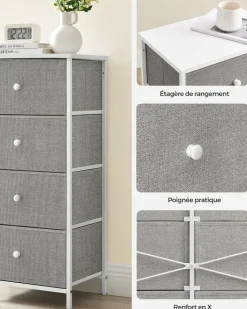 Fashion SONGMICS Commode colonne de rangement en tissu avec 5 tiroirs gris tourterelle et blanc crème