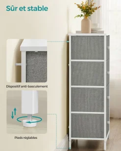 Fashion SONGMICS Commode colonne de rangement en tissu avec 5 tiroirs gris tourterelle et blanc crème